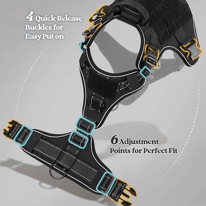 rabbitgoo Tactical Dog Harness for Medium, Heavy Duty Military No Pull Vest | Sturdy Metal Buckles, 5 Adjustments, Molle System, Powerful Pullers for Training, Hunting, Outdoor, Black Reflex, Medium
