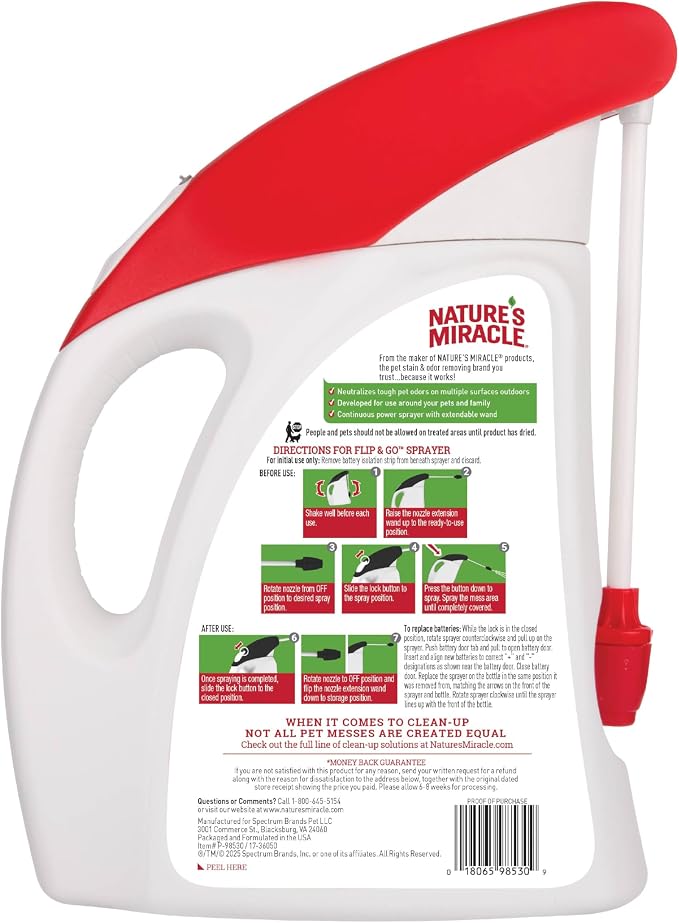 Nature’s Miracle Outdoor Stain & Odor Remover, 64 fl oz, Removes Dog & Cat Messes, Convenient Flip & Go Sprayer, Ready-to-Use, Multi-Pet & Multi-Mess Formula