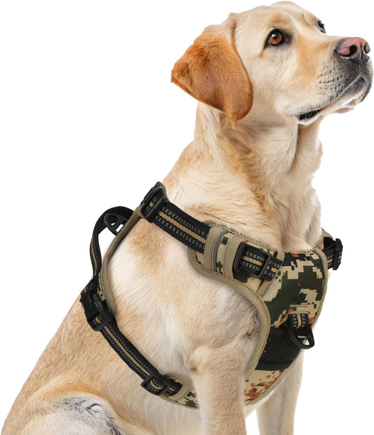 PUPTECK No Pull Dog Harness for Large, Adjustable Reflective Dog Harness with Handle Easy Control, Comfortable Soft Padded Pet Vest Harness for Large Dogs, Camouflage L