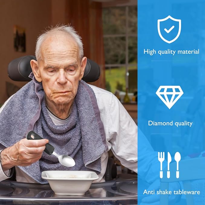 Healifty Adaptive Utensils Set for Elderly: 4 Piece Weighted Silverware for Hand Tremors, Elderly Seniors, Arthritis Grip Aids. Stainless Steel Fork, Spoon, Knife Tableware Kit