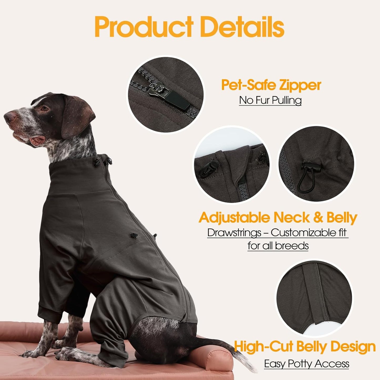 Dog Recovery Suit, Long Sleeve Dogs Pjs for Small Dogs, Easy On/Off Dog Onesies with Back Zipper, Adjustable Anti-Licking Wound Shedding Suits for Pets, Schnauzer, Dachshund, Grey S