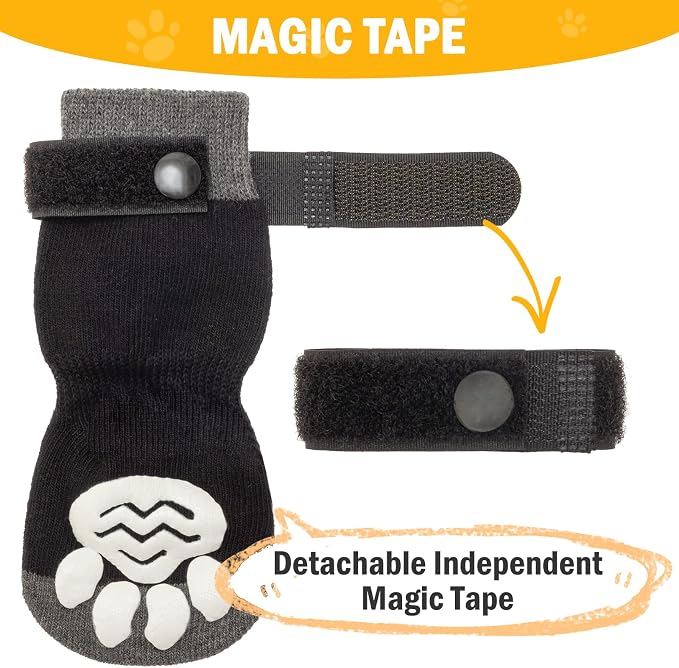 PUPTECK Anti-Slip Dog Socks with Double Sides Grips for Small Medium Large Dogs Hardwood Floors Prevents Licking, Dog Shoes for Hot Pavement Traction Control Paw Protector for Senior Dogs,Golden Paw S