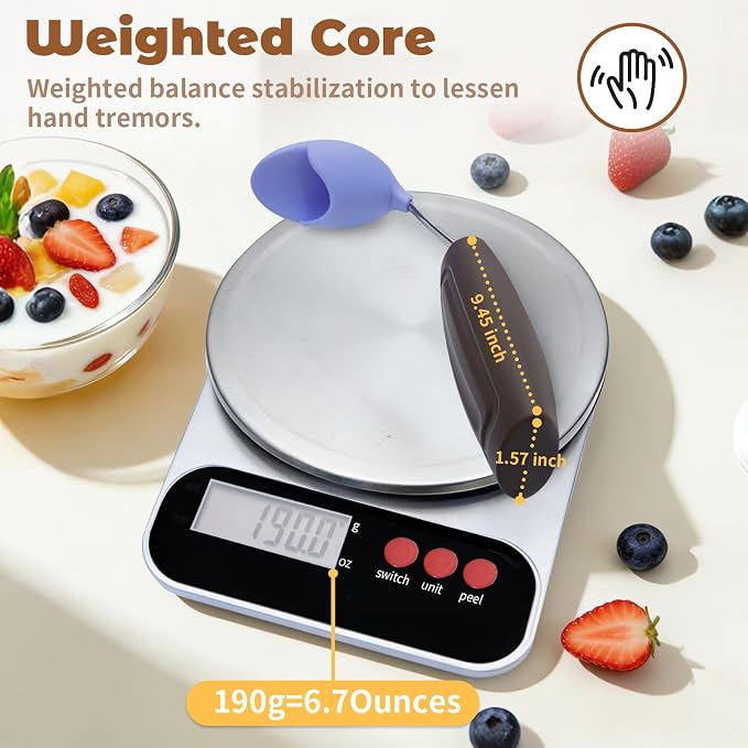 Anti-Tremor Spill Shield Spoon for Hand Tremors Parkinsons, Weighted Adaptive Utensils with Large Enclosed Scoop, Ergonomic Non-Slip Handle, Dishwasher Safe (Black, Forward-Tilt)