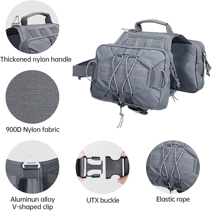 EXCELLENT ELITE SPANKER Nylon Dog Backpack with 2 Side Pockets for Hiking | Adjustable Tactical Dog Pack Hound Saddle Bag Harness for Medium & Large Dog Traveling Camping Walking Training Running