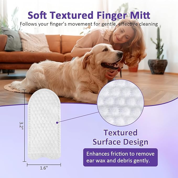 PawBubble Ear Wipes for Dogs and Cats, Dog Ear Finger Wipes, Gentle Ear Cleaner for Wax, Dirt & Odor, Relieves Discomfort & Soothes Ears, Non-Irritating, 50 Count