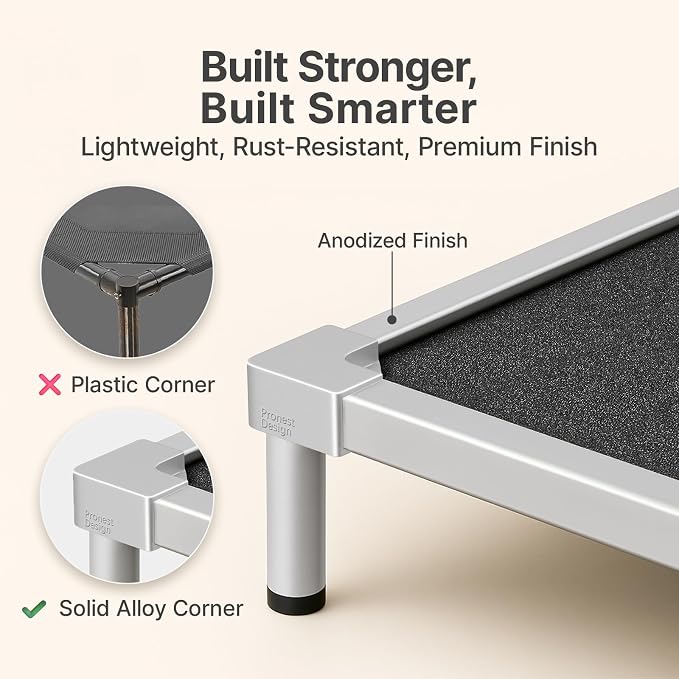 Elevated Dog Bed Medium Size Dog, Chew Proof Aluminum Alloy Heavy Duty Dog Supplies Cooling Raised Pet Cot Indestructible with Anti-Rust Washable Assembly for Crate Outdoor-40.6"x 28.7" x 7"