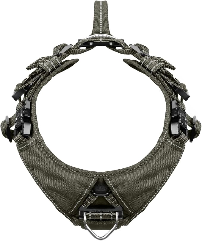 ICEFANG Dog Halter Harness with Metal Buckles,Dog Strap Vest for Large Dogs | Control Handle,Summer-Cooling,Reflective,Front Hook,Adjustable,Soft Padded,No Pull,Green,Large