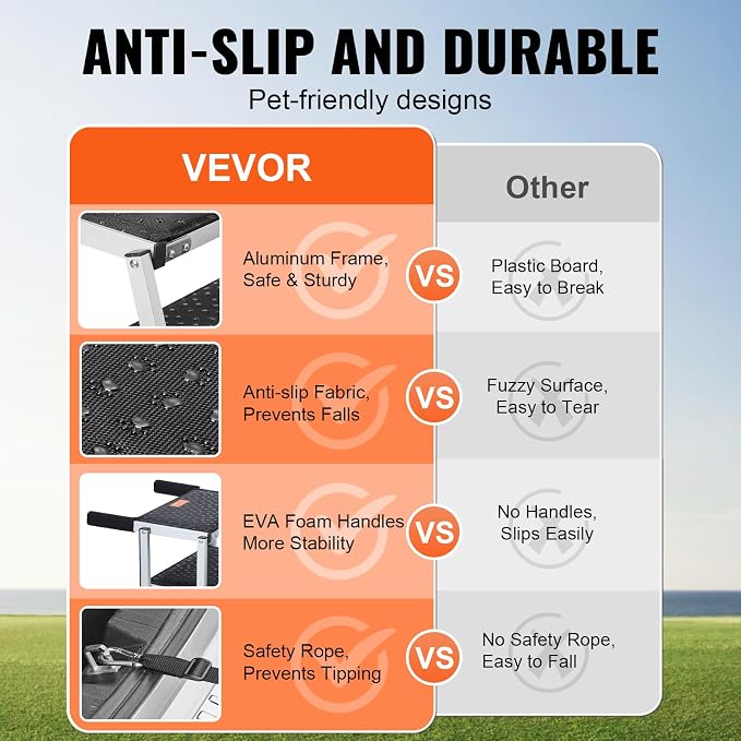 VEVOR Dog Stairs for Car Wide 5-Steps,Folding Dog Car Ramp with Nonslip Surface, Portable Pet Steps Lightweight Aluminum for Car, SUV and Truck, Supports up to 150 lbs