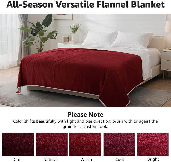 LOOBANI Waterproof Blanket for Queen Bed, Reversible Soft Flannel, 80"x90" | Waterproof Dog Blankets for Large Dogs, Spill-Proof Couch Cover for Family Movie Nights, Camping, Travel, Noise Free, Red