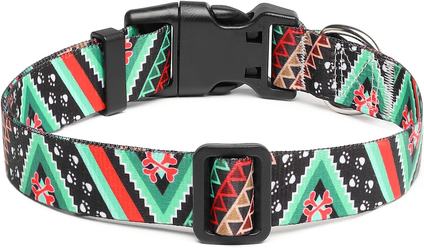 Mercano Adjustable Dog Collar - Special Design Patterns, Soft Nylon Comfortable Durable Pet Collar for Small Medium Large Dogs (M, Ethnic Green)