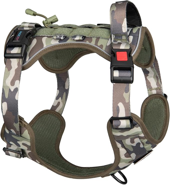 No Pull Tactical Dog Harness,Service Dog Vest Molle & Loop Panels | Army Green XL, Metal Front & Back D-ring, Reflective, Easy Control with Padded Handle for Small Medium Large Dogs