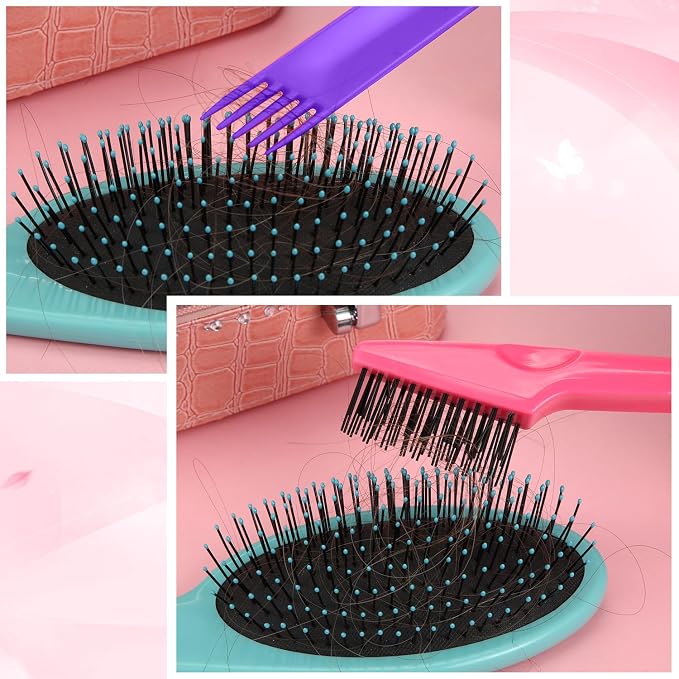 Yaomiao 2 Pcs Hair Brush Cleaner Tool 2-in-1, Pink and Purple Hairbrush Cleaner for Removing Hair Dust, Mini Comb for Removing Dirt, Home Salon Use