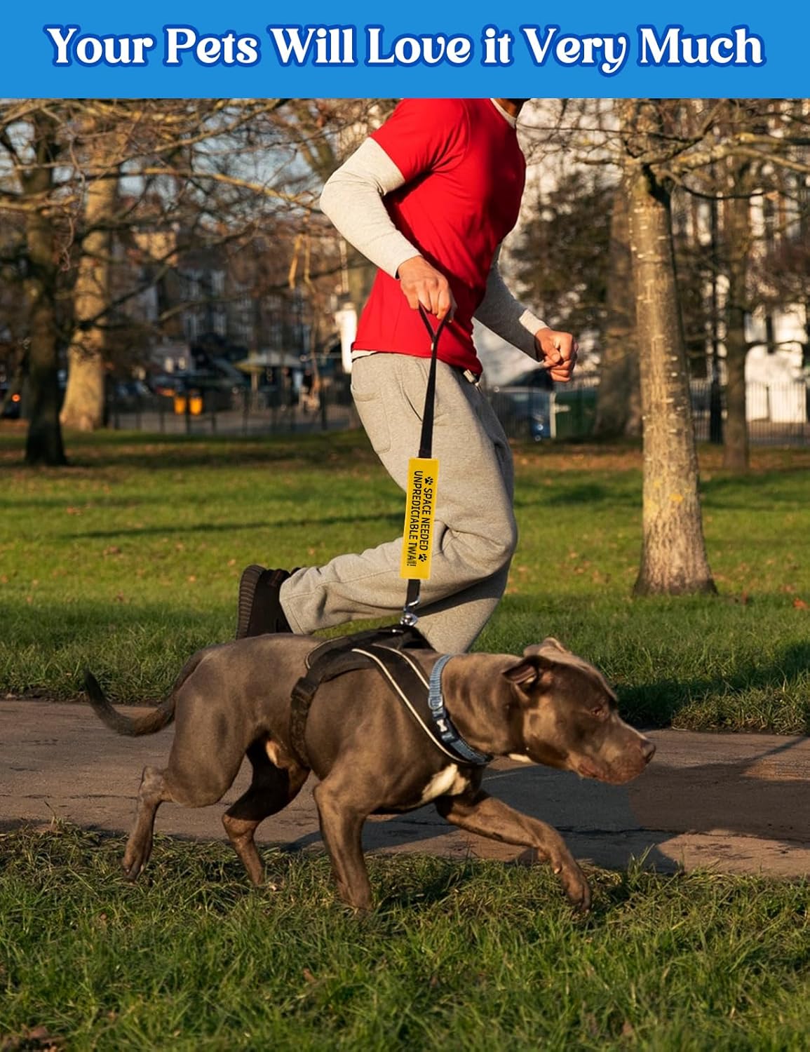 Space Needed Unpredictable Leash Sleeve, Funny Yellow Dog Leash Wrap Alert Hanging ID Patch Tag, Do Not Pet Velcro Patch, Pet Birthday Gifts for Dog Lovers Owners