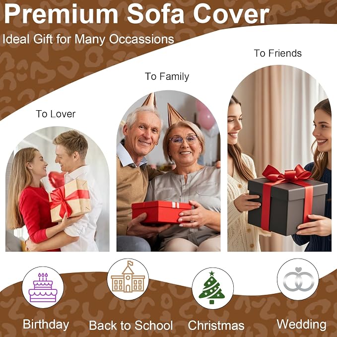 VClife Boho Couch Cover, Cute Animal Cheetah Throw Cover for Couches, Extra Large Couch Covers for 3 Seaters, Non Slip Couch Slip Cover for Dog Versatile Furniture Protector, Brown, 71''x150''