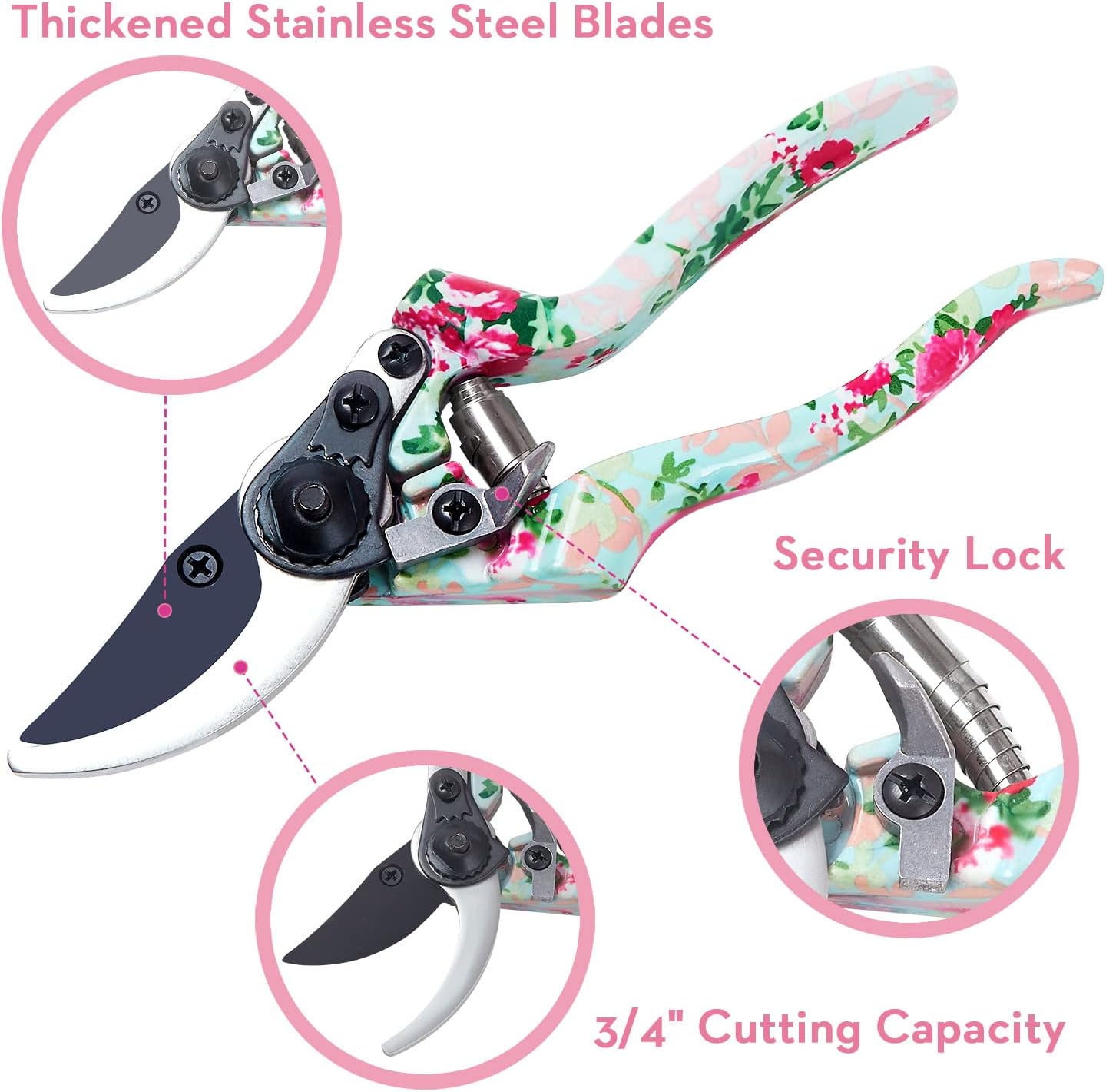 Gardening Tools, 8 Pcs Heavy Duty Floral Garden Tool Set Birthday Gifts for Women WANCHI Rose Red Gardening Kit (Garden Tool Bag Kneeling Pad Weeder Fork Hand Rake Pruning Shears Trowel Transplanter)