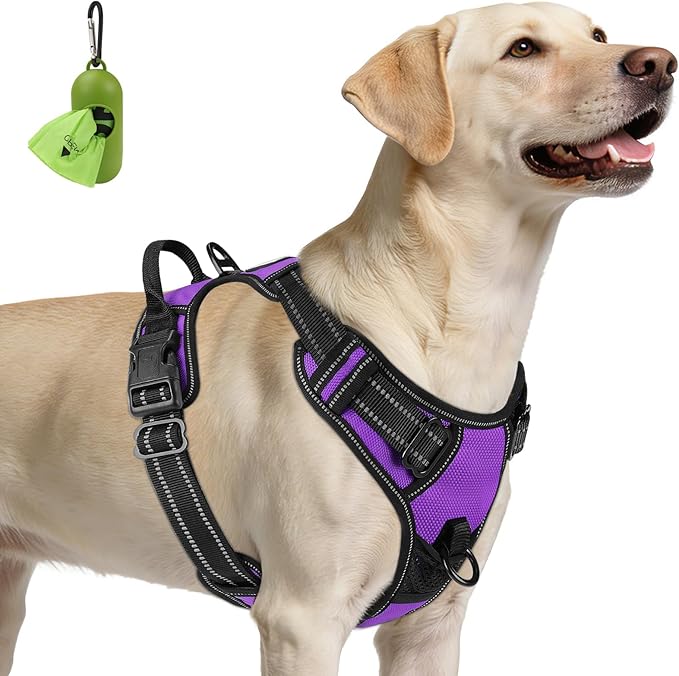 Joytale No Pull Dog Harness for Large Dogs, Front Clip, Purple | Grab Handle for Instant Control, Padded & Adjustable Vest, Sturdy Metal D-Rings, for Safe Training & Daily Walking