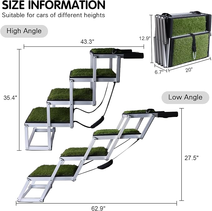 DGSL Folding Dog Stairs for Car, Green 20" Extra Wide 4-Step for Large Dogs | Extra-Wide Stable Steps Reducing Jumping Needs and Supporting Safer Pet Mobility