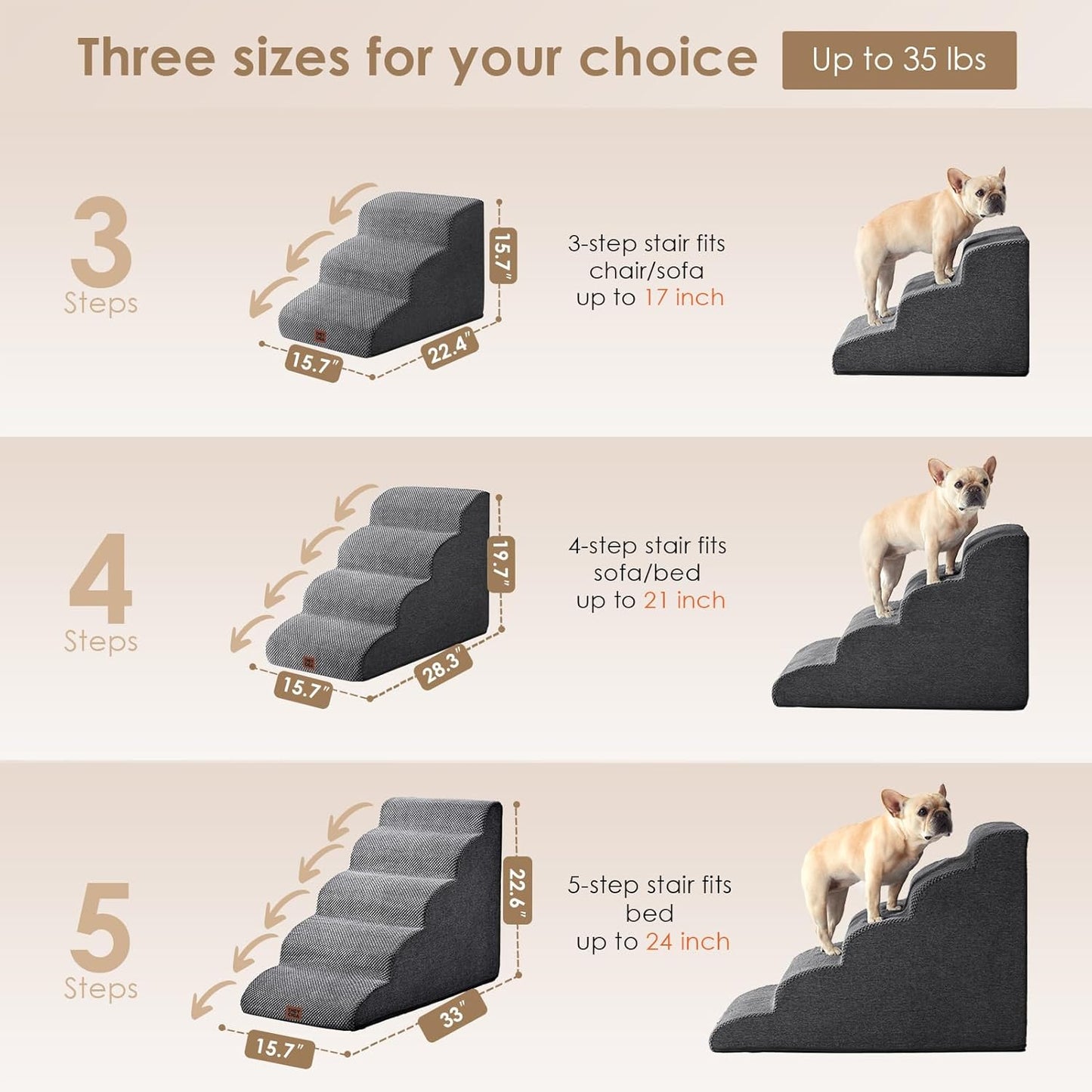 EHEYCIGA Curved Dog Stairs Ramp for High Beds 19.7" H, 4-Step Dog Steps for Small Dogs and Cats, Pet Stairs for High Bed Climbing, Non-Slip Balanced Pet Step Indoor, Grey