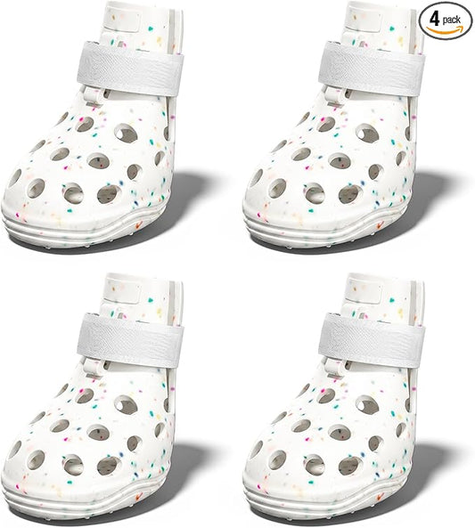 Dog Shoes for Hot Pavement, Breathable Dog Boots Paw Protectors with Adjustable Straps & Non-Slip Sole, Easy On & Off, Waterproof, Easy-Cleaning (White Star Confetti, S)