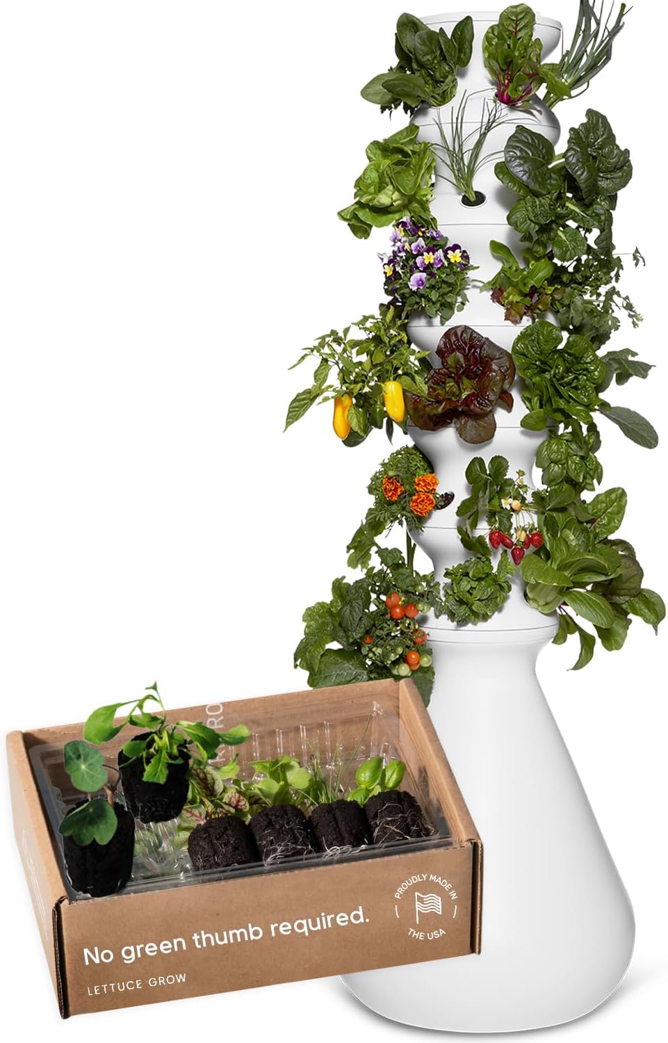 Farmstand Starter Kit + 36 Seedling Credits | Large Hydroponic Growing System Kit | Self-Watering Outdoor Vertical Garden Planter Tower | 6ft 1in | Made in USA