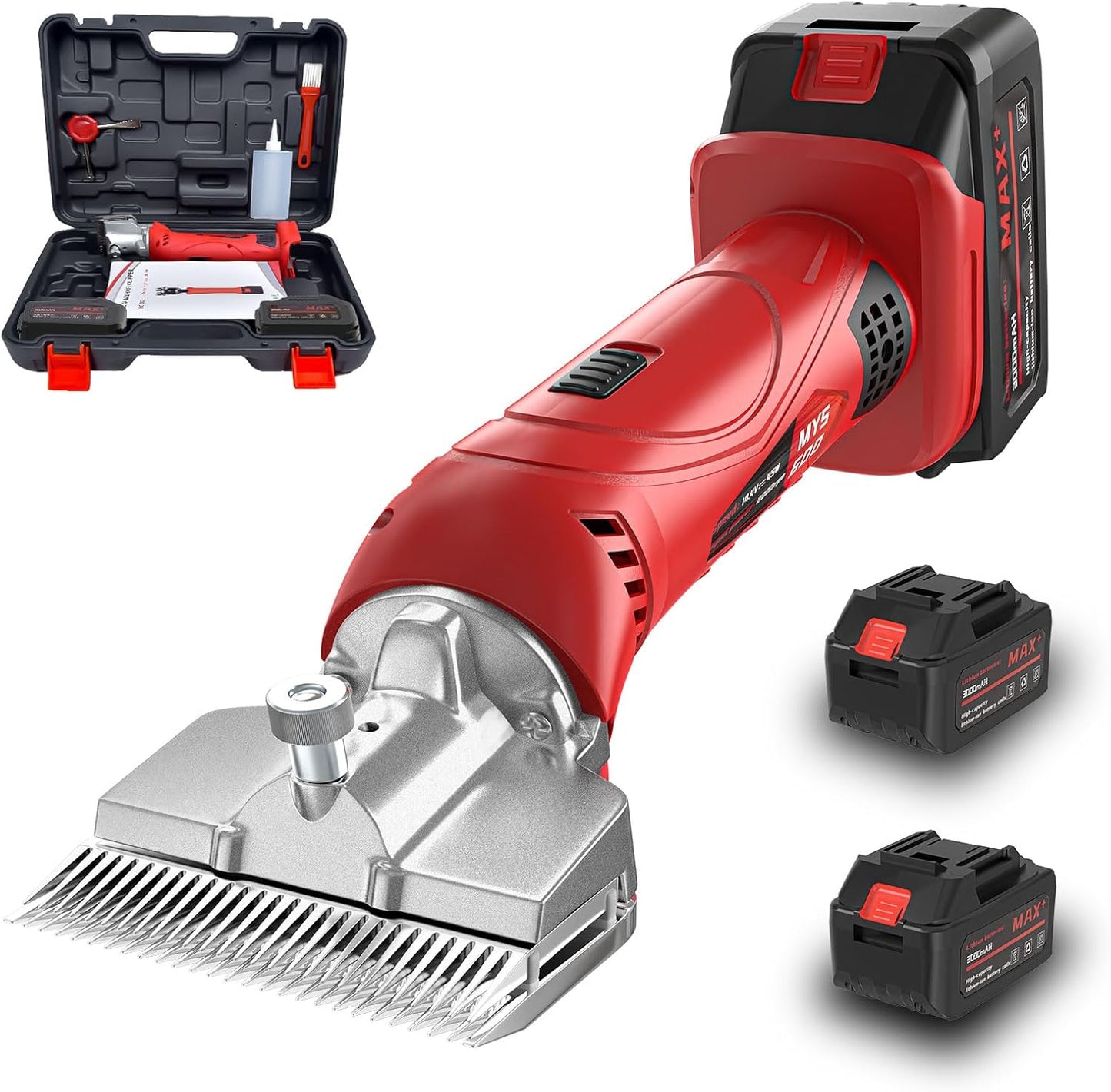 Cordless Horse Clippers,500W Heavy Duty Horse Grooming Clippers with 2 PCS Rechargeable 3000mAH Lithium Battery,6 Speed Professional Horse Grooming Kit for Thick Coat Animals