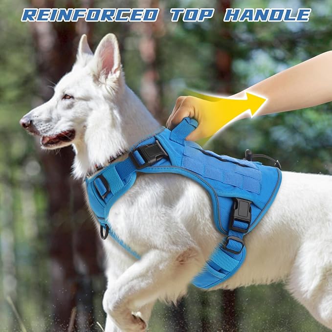 WINGOIN Blue Tactical Dog Harness for Large Dogs,No Pull Dog Harness | with Handle,Adjustable Reflective,Military K9 Style,Big Size Dog Vest,for German Shepherd,for Walking Training Hunting