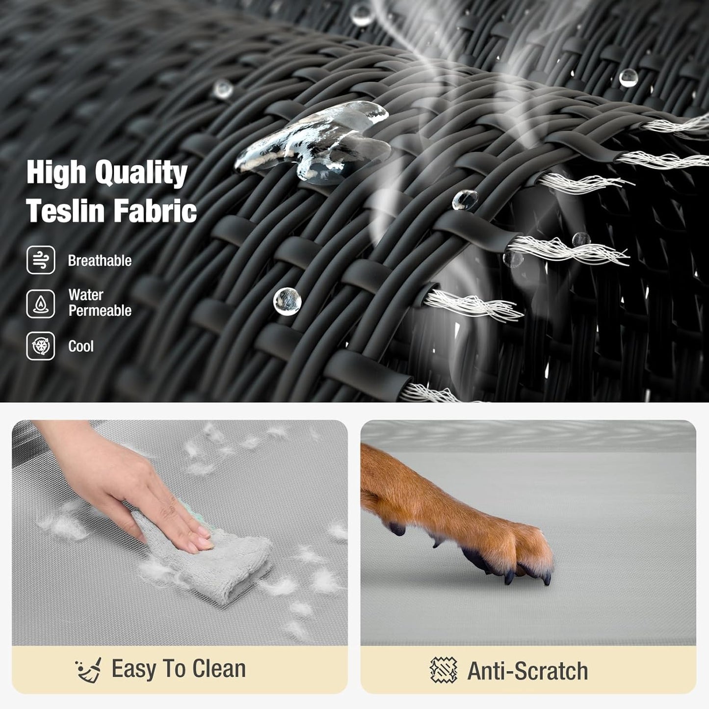 Veehoo Cooling Elevated Dog Bed, Guardrail Raised Pet Cot, Indoor & Outdoor XXL Pet Bed with Washable & Breathable Teslin Mesh, Non-Slip Feet, Dog Couch Bed, 62.5" x 37", Grey