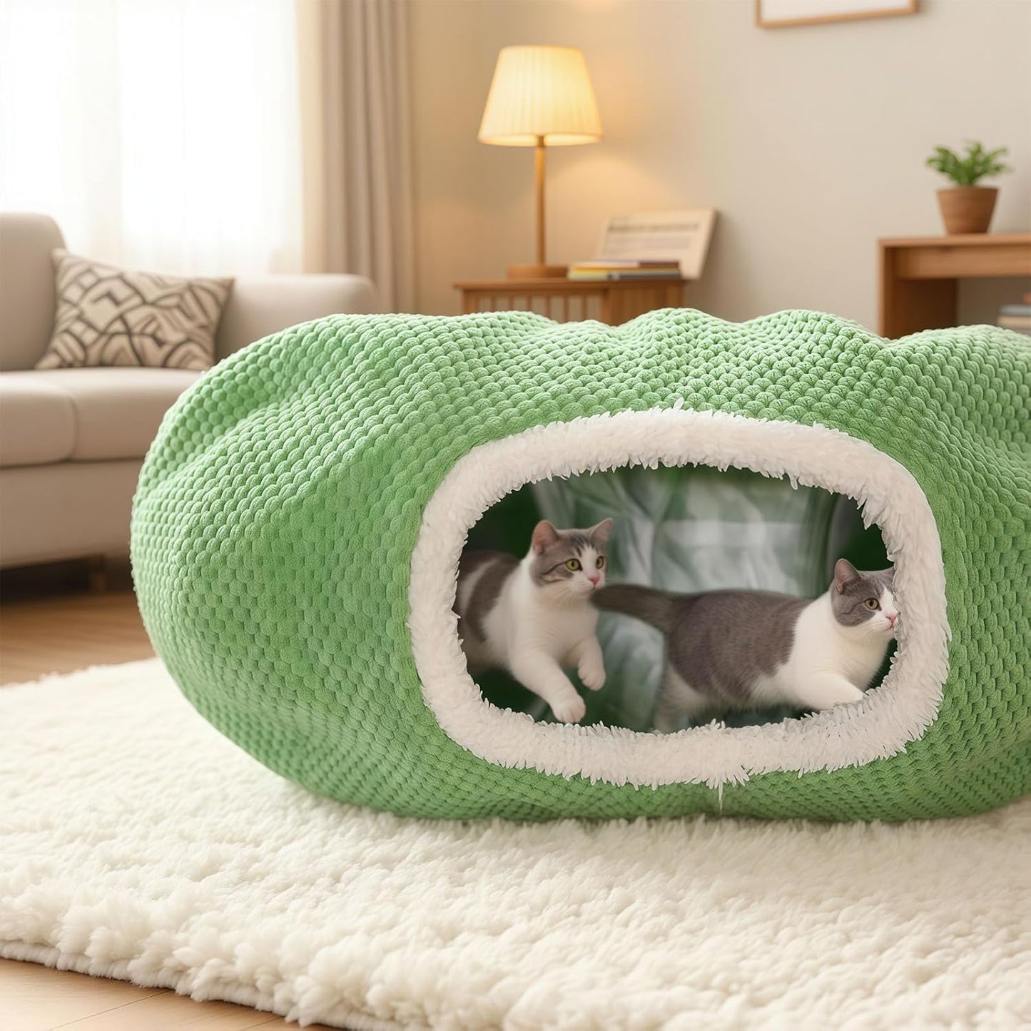 Cat Tunnel Bed for Indoor Cats, Peekaboo Cat Cave Bed,Soft Cat Donut Tunnel for Kitten Large Cats, Cute Frog Shaped