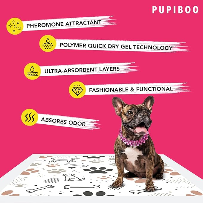 Pupiboo Disposable Dog and Cat Training Pads Highly Absorbent Pee Pads, Leak Proof Backing, for Housebreaking & Potty Training – 23x23 in (100 Count)