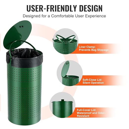 Happybuy Outdoor Dog Waste Bin with 50 Liner Bags, 11.5 Gallons, Lid & Liner Clip for Pet Waste Station, Dog Poop Trash Can for Garden Backyard Park
