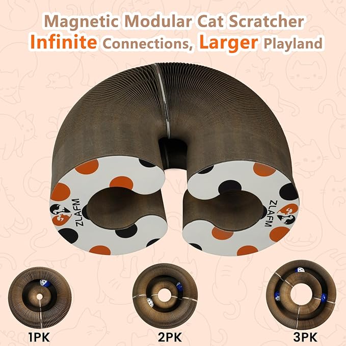 Magnetic Magic Organ Cat Scratcher Toy, Extra-Thick & Large Connectable Cardboard Scratching Board with Bell Ball, Interactive Enrichment Toy for Indoor Cats & Kittens (3 Pack)