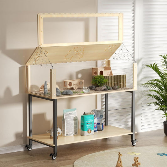 31inch Hamster cage Wooden with Acrylic, Dwarf Hamster cage, Small Animal Habitat with Openable Top, Mouse cage for Guinea Pigs, Chinchillas, Gerbil, Syrian Hamster (31inch with Storage Shelf)