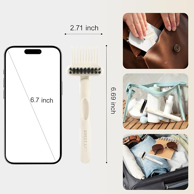 Hair Brush Comb Cleaning Tool Comb,2-in-1 Hair Brush Cleaner Tool, Portable Remover Rake for Removing Hair Dust, Home and Salon Use (White)