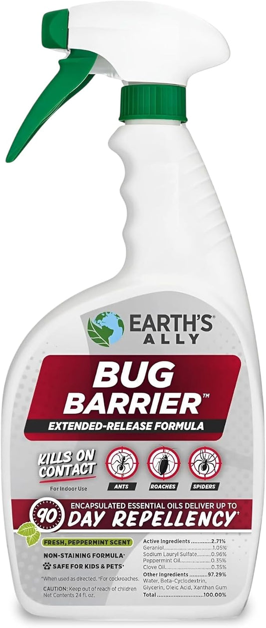 Earth’s Ally Bug Barrier - Plant Bug Spray with Essential Oils Kills Crawling Insects On Contact - Indoor Pest Control for Ants, Roaches, Spiders - Safe for Use Around Kids and Pets - 24 Ounces
