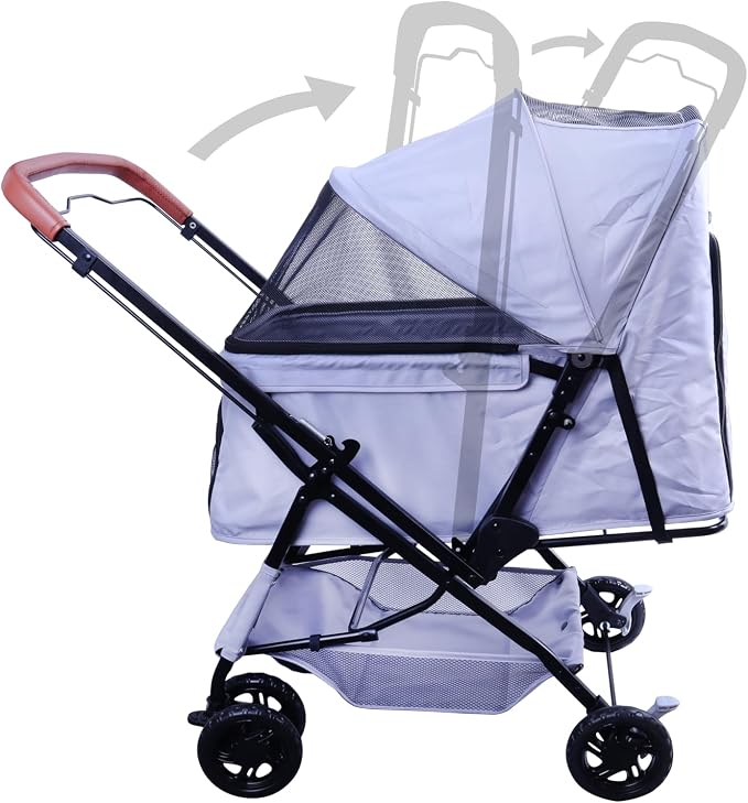 Pet Stroller (4 Wheels for Cats and Dogs) with Reversible Handle for Small and Medium Pets up to 33 lbs.Silver