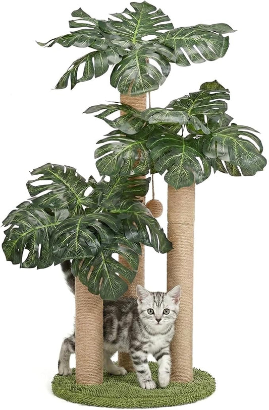 LEMONDA 31.5Inch Cat Scratching Post,Cat Scratcher Tree with 3 Scratching Poles & 2 Interactive Dangling Balls,Cats Scratching Posts for Indoor Kitten & Adult Cats
