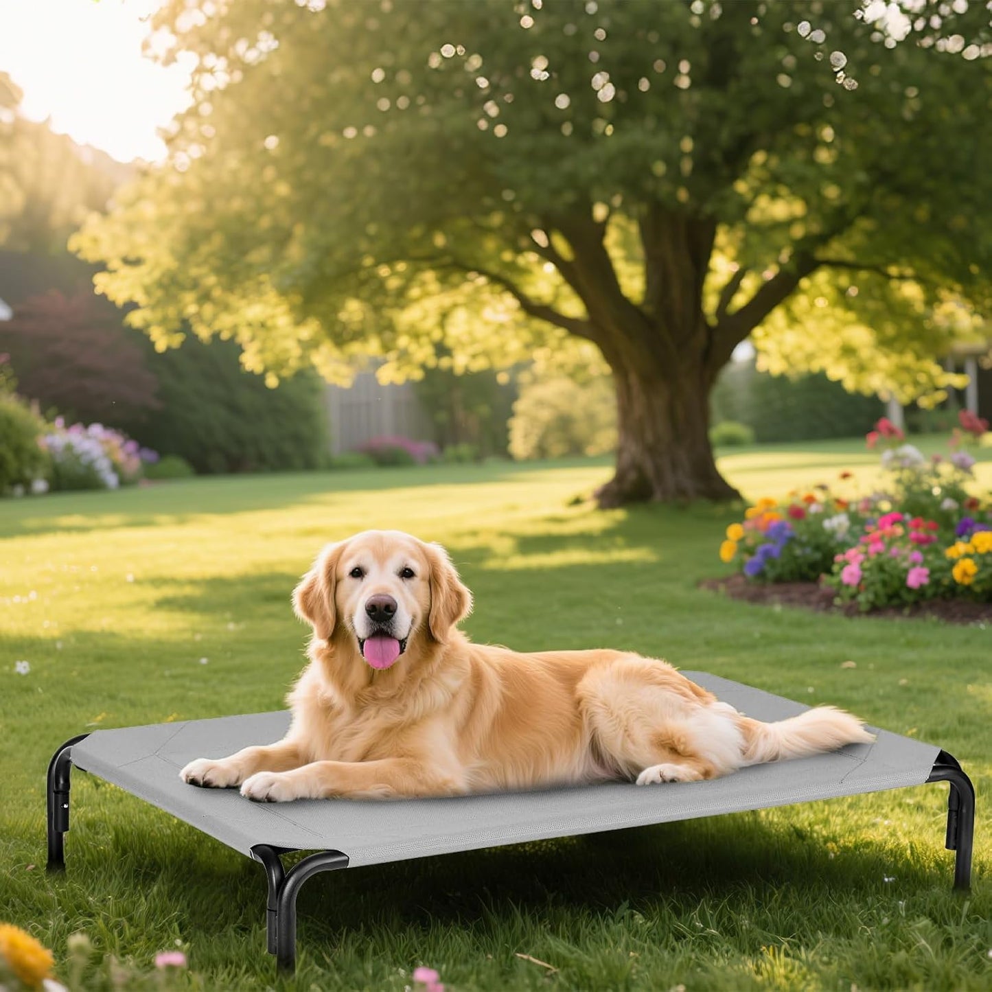 Elevated Dog Bed for Outdoor, XL Raised Dog Cot with Washable Mesh, Cooling Pet Cot Chew Proof for Outside Camping, 47 inch Grey