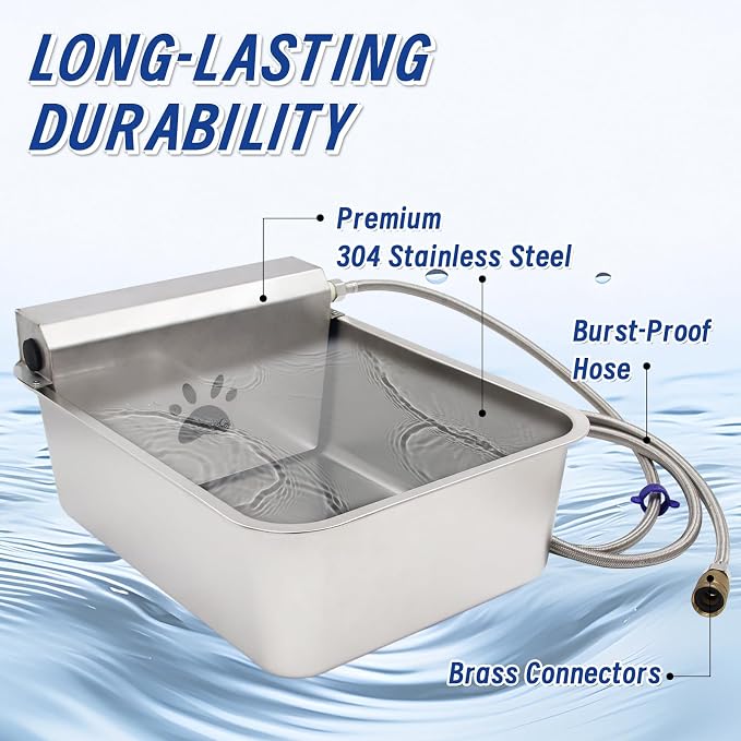6 Gal Automatic Large Dog Water Dispenser Livestock Water Trough Stainless Steel Waterer Feeder Outdoor Automatic Pet Water Bowl Large Auto Dog Waterer for Big Dogs Cats Chicken Livestock