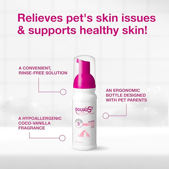 Douxo S3 Calm Mousse, Contains 0.75% Ophytrium, Soothing, For Itchy, Irritated or Allergic Skin, For Dogs and Cats, 5.1 fl. oz. (150mL)