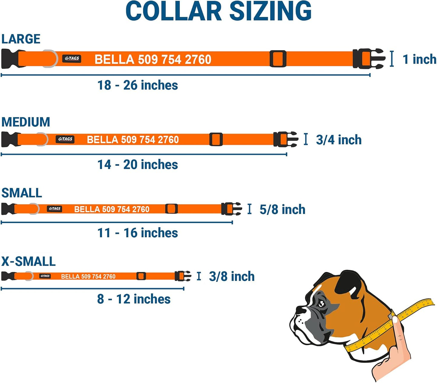 GoTags Personalized Dog Collar with Nameplate, Adjustable Dog Collar with Custom Engraved Slide On Pet ID Tag in Stainless Steel, Silent, No Noise Dog Tag for Large Medium and Small (Orange, Large)