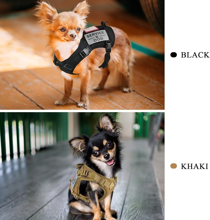 Tactical Service Dog Harness Vest,K9 Adjustable Work Water-Resistant Military Comfortable Molle Handle with Extenrder Strap (S, Khaki)