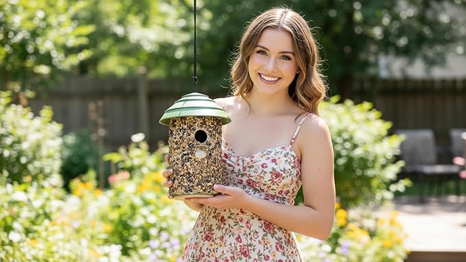 CEDAR ALPHA Pebble Stone Bird House for Outside Clearance, HDPE Roof Bird House for Outdoor, Heavy Duty Stone, Hanging Birdhouse for Outside, Wren House 10 Year Lasting (Green)