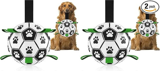 QDAN Large Dog Toys, 8 Inch Soccer Ball for Dogs with Straps, World Cup Interactive Toys for Tug of War, Puppy Birthday Gifts, Water Toy, Durable Dog Balls for Medium Large (Pack of 2)