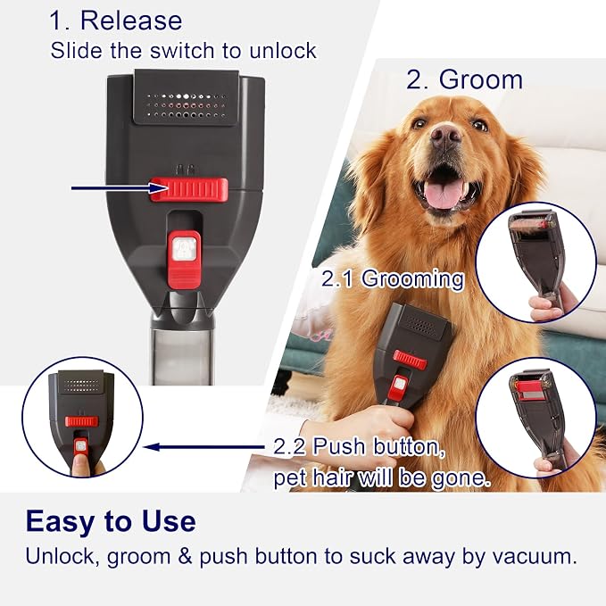 Portek Dog Brush Vacuum Attachment for Shark Navigator Lift Away NV360 Rotator NV501 Rocket HV301 HV322 Stratos AZ300, Pet Hair Shedding Grooming Tool Kit with Extension Hose Adapters