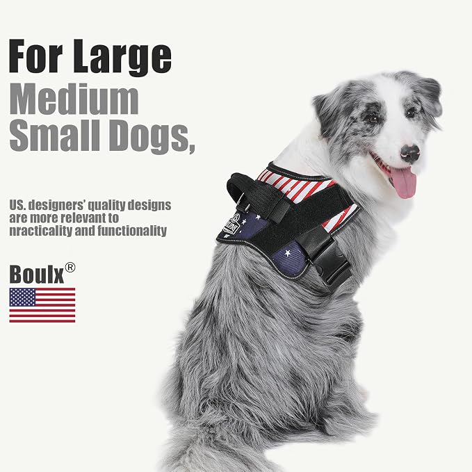 Dog Harness, No-Pull Reflective Dog Vest, Breathable Adjustable Pet Harness with Handle for Outdoor Walking - No More Pulling, Tugging or Choking (Flag, X-Large)