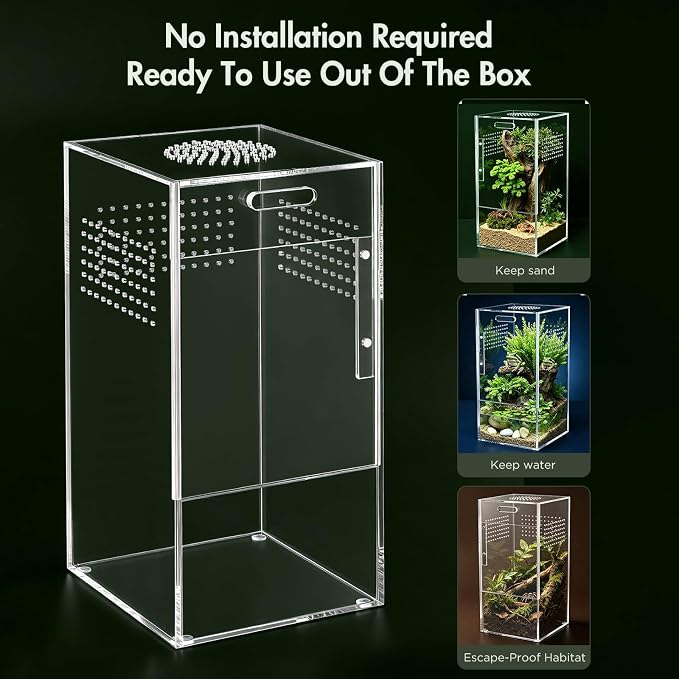 Pre-Assembled Jumping Spider Enclosure, All-Side Ventilation | 5"×5"×10" Escape-Proof Acrylic Habitat Terrarium with Magnetic Door for Jumping Spider, Tarantula, Praying Mantis, Snail