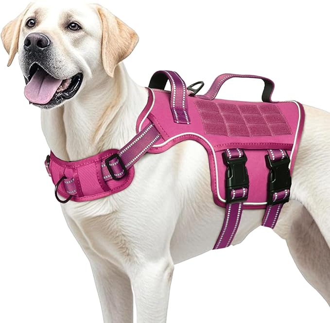 Dog Harness for Large Dogs, No Pull Tactical Vest with Front Clips | Easy Contrl Handle, Breathable Soft Padded, Adjustable, Reflective, Heavy Duty, Easy Take On & Off, Pink X-Large