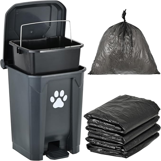 Dog Poop Trash Can Outside, 20L Outdoor Pet Waste Bin with Removable Inner Bucket & 200 Bags, Waterproof Dog Waste Container, Odor Control Poop Disposal for Backyard, Patio, Garden & Lawn