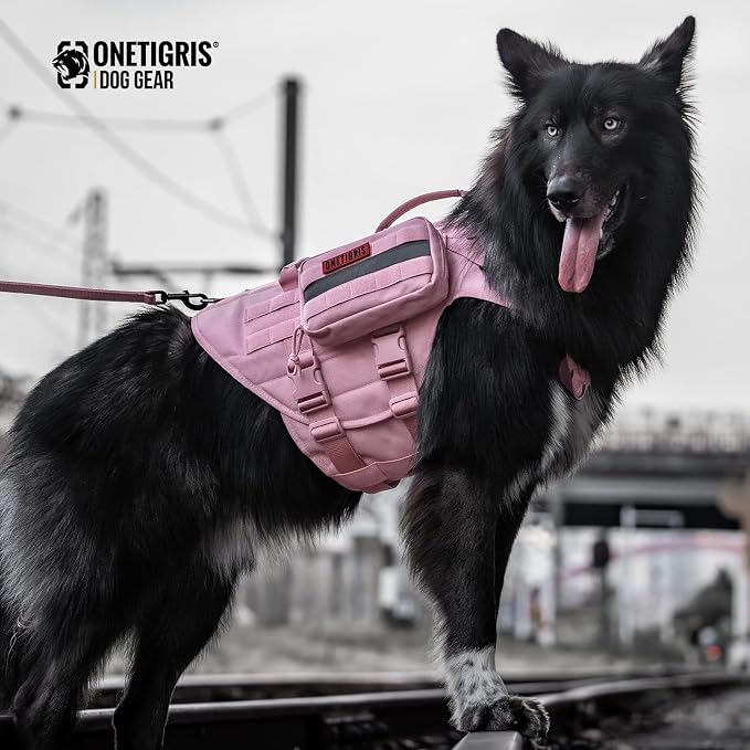 OneTigris Service Dog Vest Harness Saddle Bag Backpack Pouch, Emotional Support, Service Dog in Training,Quality Saddlebag for Tactical Dogs Vests(Pink)