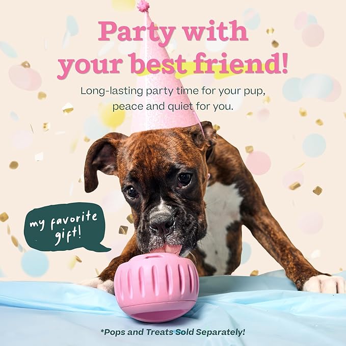 WOOF Pupsicle Interactive Dog Ball Toy for Dogs XL 75 lbs & Up - Pink | Long-lasting enrichment toy for extra-large dogs, easy-fill design, low-mess play, made of natural rubber, easy to clean